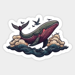 Whale flying in the clouds Sticker